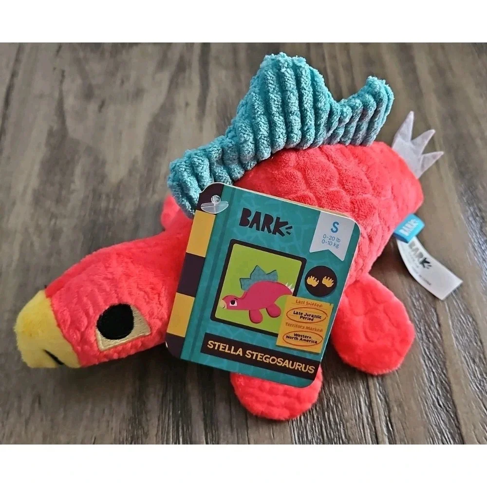 Bark Box S Stella Stegosaurus Plush Dog Toy Crinkle Squeaker Red Dinosaur NWT